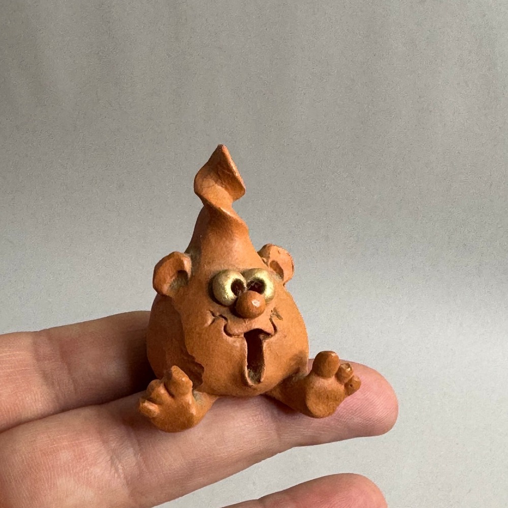 Vintage Miniature Terracotta Clay Troll Figurine Brown Whimsical Creature 1.75in